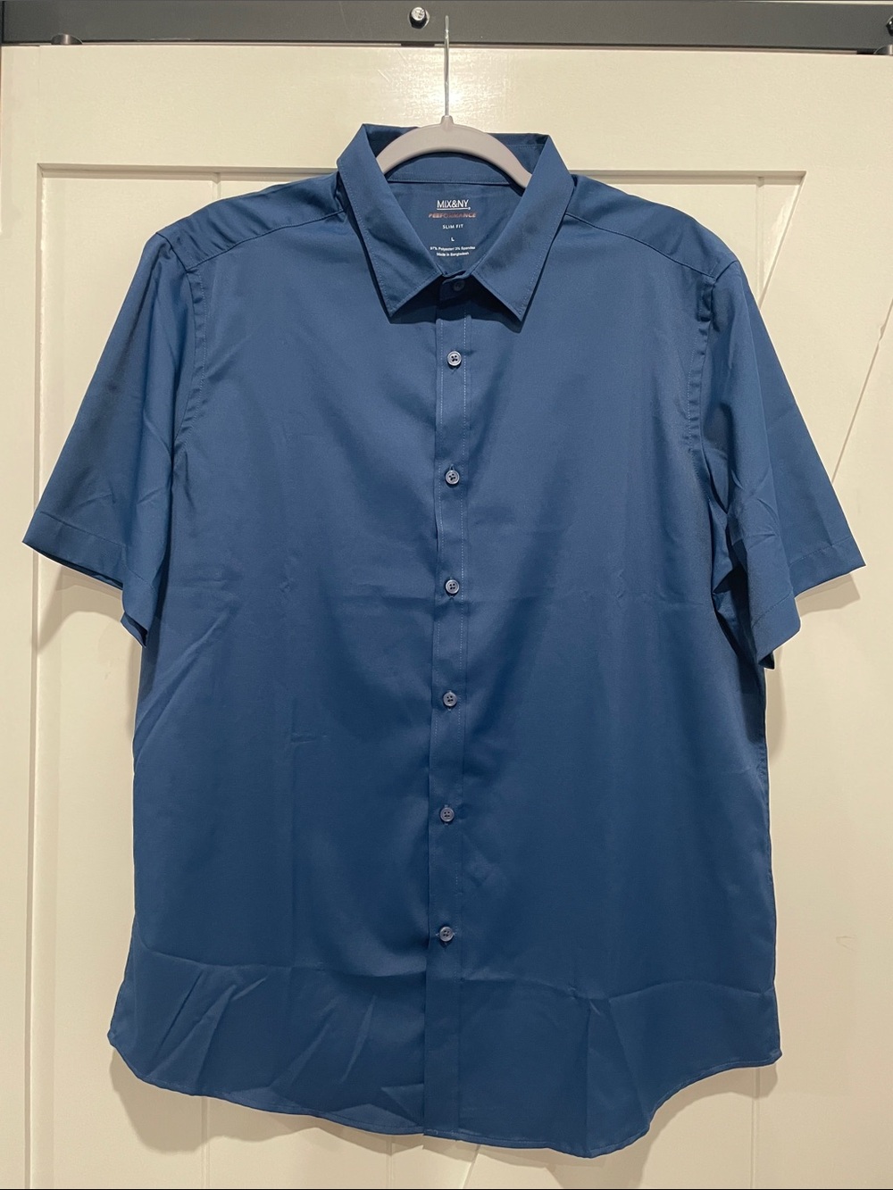 Massimo Dutti Men's Short-Sleeve Button-Down Shirt in Navy Blue